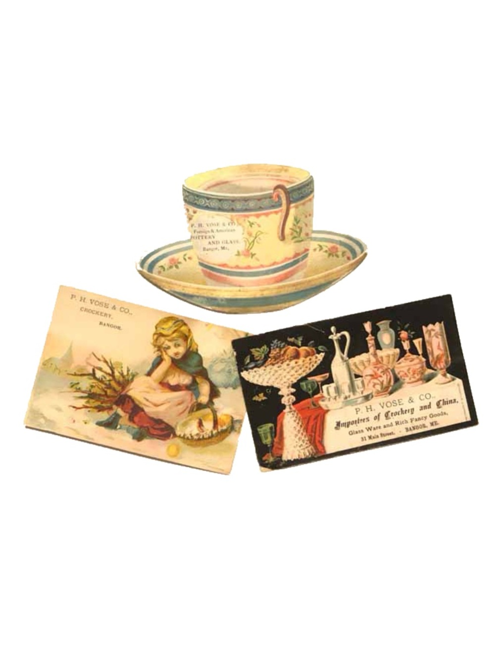 3 Victorian Trade Cards - Diecut Cup & Saucer